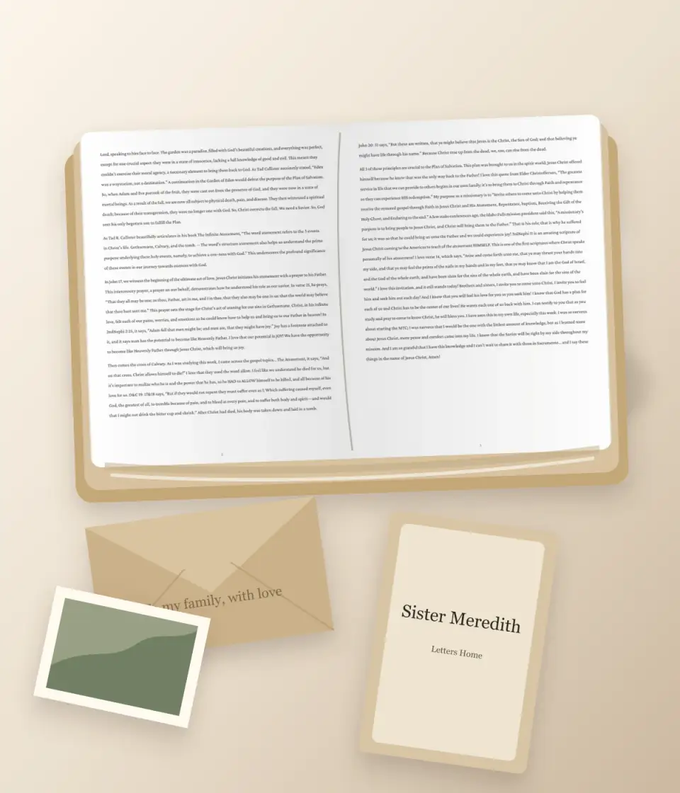A printed Letters Home book with saved mission letters